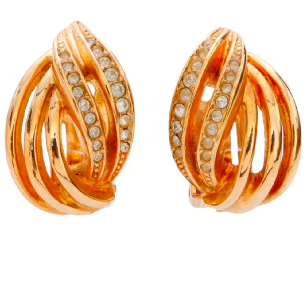 Authentic Dior Vintage Rhinestone Clip-On Earrings | Gold Plated - Picture 2 of 6